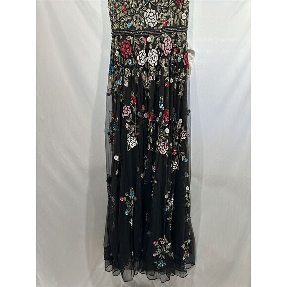NWT $698 Mac Duggal [ 8 ] V Neck‎ Embellished Floral Sequined Gown Black #G1635 - Picture 12 of 15
